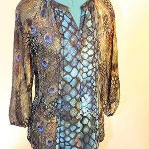 Zac and Rachael , peacock pattern mid  sleeve sheer blouse